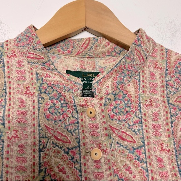 Lauren Ralph Lauren Linen Jacket Paisley Stripe Button Up English Ruffle Butt 16 - Picture 3 of 13